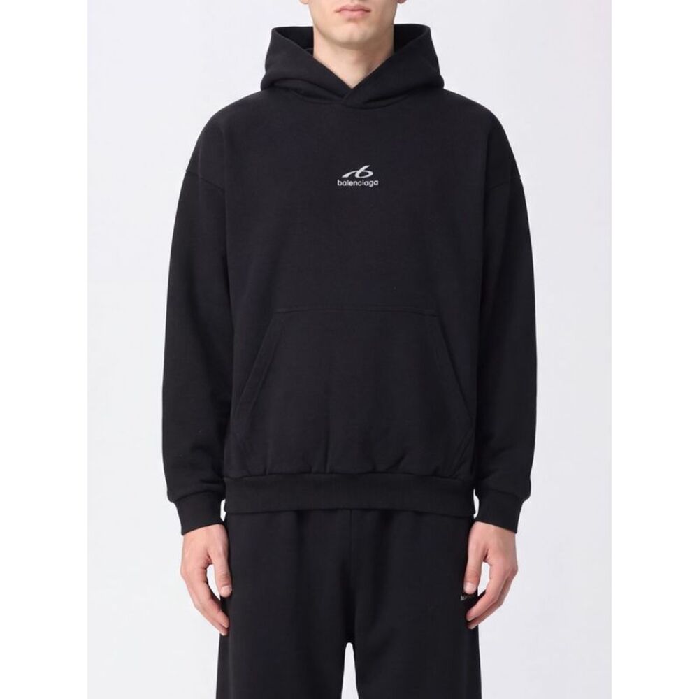 Balenciaga Men Balenciaga Contrast Logo Cotton Hoodie With Kangaroo Pocket